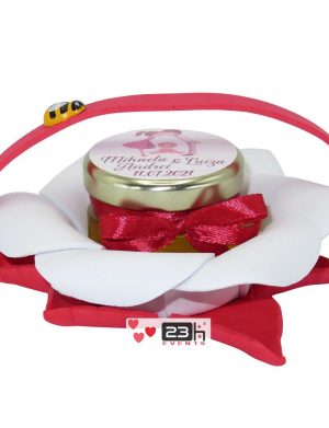Marturii dulci cu miere, model handmade Bondarel – rosu, borcan 30 gr – DSBC197