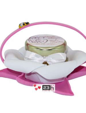 Marturii dulci cu miere, model handmade Bondarel – roz alb, borcan 30 gr – DSBC1915
