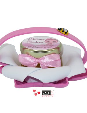 Marturii dulci cu miere, model handmade Bondarel – roz, borcan 30 gr – DSBC198