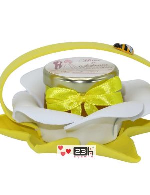 Marturii dulci cu miere, model handmade Bondarel – galben, borcan 30 gr – DSBC194