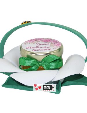 Marturii dulci cu miere, model handmade Bondarel – verde, borcan 30 gr – DSBC199