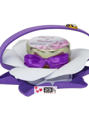 Marturii dulci cu miere, model handmade Bondarel – mov, borcan 30 gr – DSBC195
