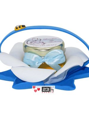 Marturii dulci cu miere, model handmade Bondarel – albastru bleu, borcan 30 gr – DSBC1916