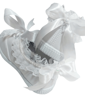 Tenisi pentru mireasa cu dantela si margelute, albi- ARBC1101