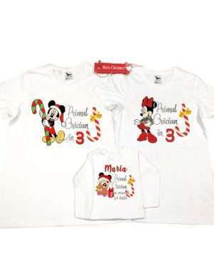 Set 2 tricouri & 1 body personalizat “Primul Craciun”, baby Minnie – ACD1924