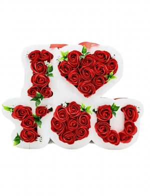 Aranjament cu flori de sapun cu stamine albe ARBC001