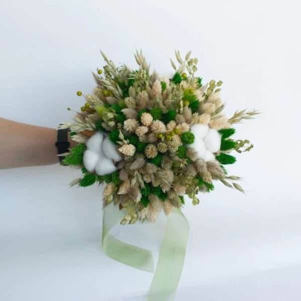 Buchet cununie nunta din flori uscate tema verde AMB201003 2
