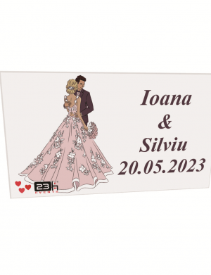 Marturie nunta silueta miri, tema roz pudrat, din placaj lemn 80x45mm cu magnet – ILIF202039