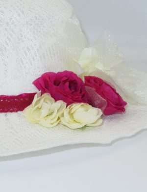 Palarie pentru dezgatitul miresei, cu tulle si trandafiri roz & albi- ILIF202061