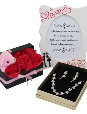 Set cadou Primavara romantica, cu trandafiri rosii si ursulet – ILIF202021