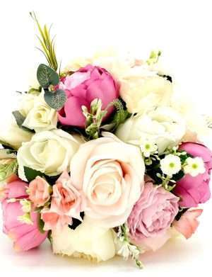 Buchet mireasa din flori de matase, roz&alb- FEIS203009