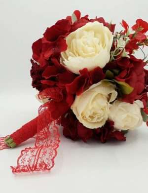 Buchet mireasa din flori de matase, rosu- FEIS203008