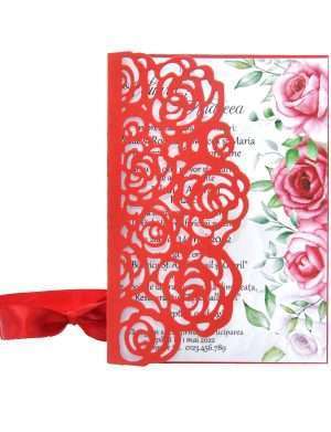 Invitatie nunta cu model floral, 10,5×14,5 cm, rosu – DSBC203005