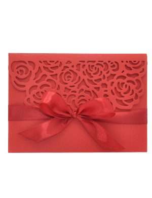 Invitatie nunta tip carte, cu model floral, rosu – DSBC203007