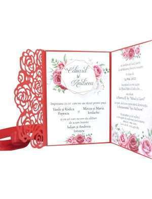 Invitatie nunta tip carte, model Multirose, rosu – MIBC203007