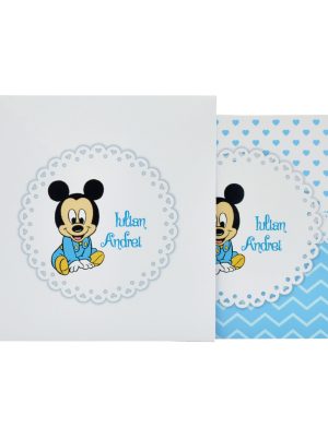 Invitatie botez tip carte, cu plic inclus, Baby Mickey, bleu – MIBC203030