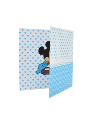 Invitatie botez tip carte, cu plic inclus, Baby Mickey, bleu – MIBC203030