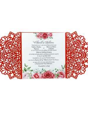 Invitatie nunta model Madala, inchidere dubla, 14×14,5 cm, rosu – MIBC203001