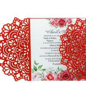 Invitatie nunta cu model floral, 14×14,5 cm, rosu – DSBC203001