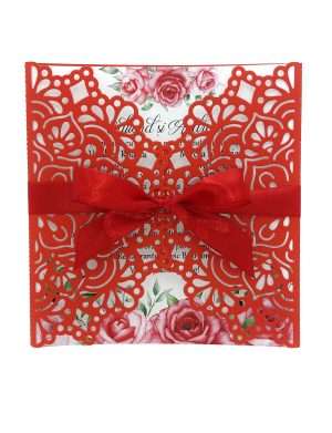 Invitatie nunta cu model floral, 14×14,5 cm, rosu – DSBC203001