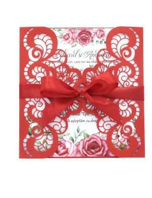 Invitatie nunta cu model floral, 14×14,5 cm, rosu – DSBC203002
