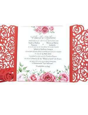 Invitatie nunta cu model floral, 14×14,5 cm, rosu – DSBC203003