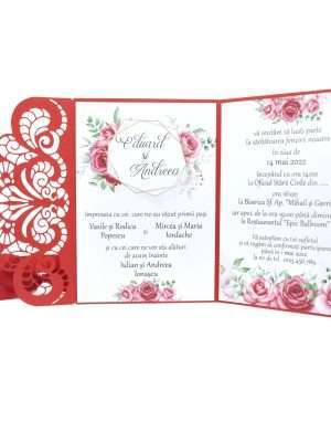 Invitatie nunta tip mapa, cu model Dantelat, rosu – MIBC203008