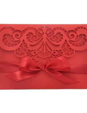 Invitatie nunta tip carte, cu model floral, rosu – DSBC203008