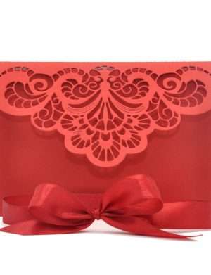 Invitatie nunta tip carte, cu model floral, rosu – DSBC203008