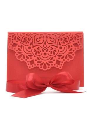 Invitatie nunta tip carte, cu model floral, rosu – DSBC203009