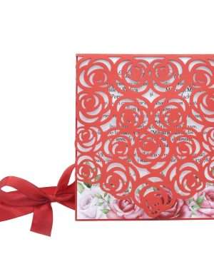 Invitatie nunta cu model floral, 12,5×14,5 cm, rosu – DSBC203010