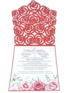 Invitatie nunta model Roses, 12,5×14,5 cm, rosu – MIBC203010