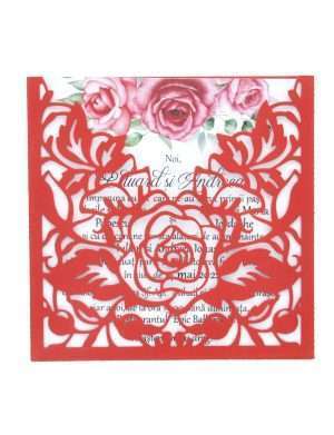 Invitatie nunta cu plic model Trandafir, 12,7×12,7 cm, rosu – MIBC203011