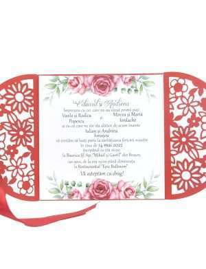 Invitatie nunta cu model foral deosebit, 13×13 cm, rosu – DSBC203012