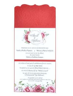 Invitatie nunta cu model floral embosat, rosu – DSBC203014