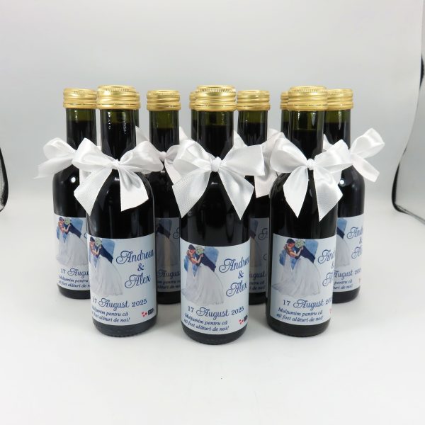 Marturie nunta Sticluta de Vin personalizata, silueta miri 2 - ALIF203036 - imagine 4