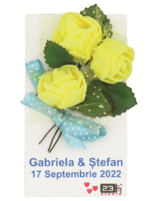 Marturie nunta cu magnet, personalizata si decorata cu flori, model 2 – ILIF203060