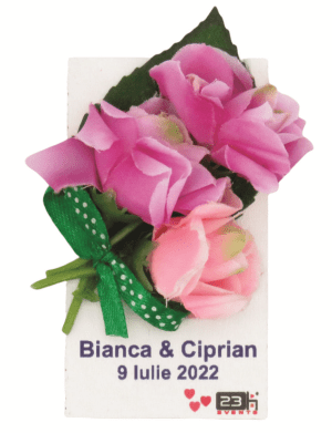 Marturie nunta cu magnet, personalizata si decorata cu flori, model 4 – ILIF203062
