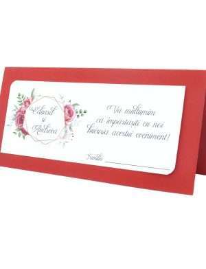 Plic de dar nunta personalizat, cu model floral, alb&rosu, model 1 – DSBC203023