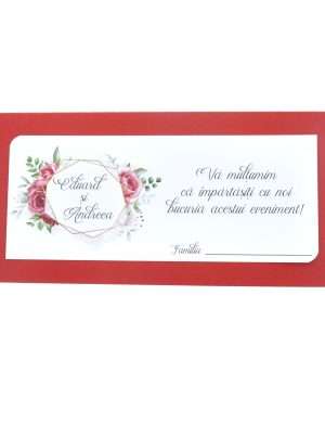 Plic de dar nunta personalizat, cu model floral, alb&rosu, model 1 – MIBC203023