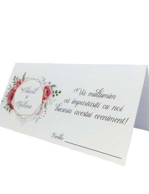 Plic de dar nunta personalizat cu nume, cu model floral, alb, model 1 – MIBC203026