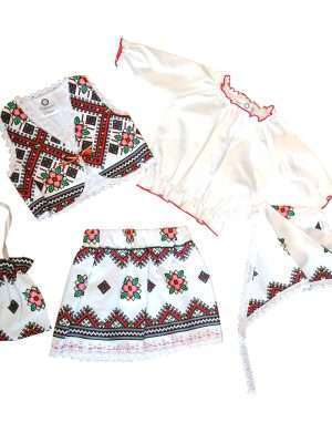 Costumas botez fetita, 5 piese, model ie alba & motive traditionale – ODIS201007