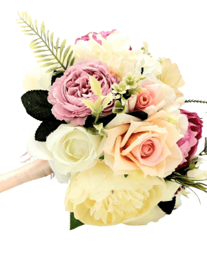 Buchet mireasa din flori de matase, roz&alb- FEIS203009