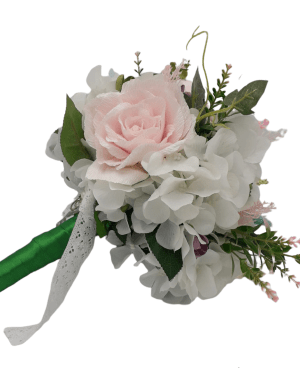 Buchet mireasa cu flori de bumbac si hartie floristica, alb&verde – FEIS203010