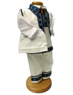 Costumas traditional botez baietel, culoare albastru-ILIF204057