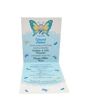 Invitatie botez model Dragut, Fluture bleu – MIBC203055