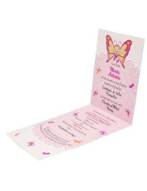 Invitatie botez pliata, Fluture roz – DSBC203058