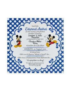 Invitatie botez Mickey Mouse, albastru – DSBC203060