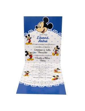 Invitatie botez pliata, Mickey Mouse, albastru – DSBC203062