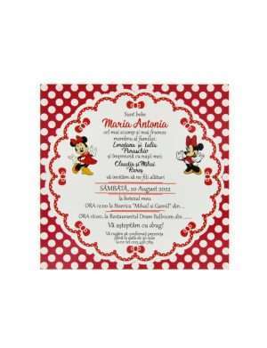 Invitatie botez tip Card patrat, plic personalizat, Minnie Mouse, rosu – MIBC203065